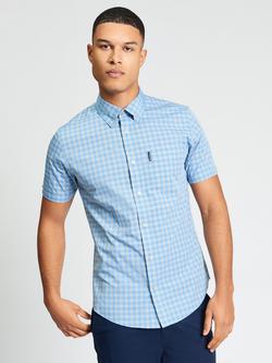 Ben Sherman Cotton Linear Gingham Regular Fit Shirt, Lake Blue, Lake Blue