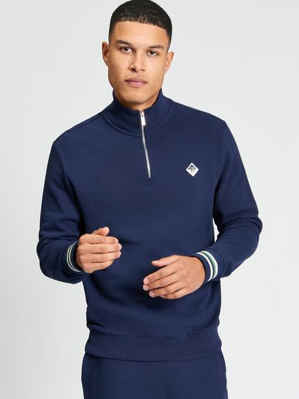Ben Sherman Cotton Textured Half Zip Jumper, Dark Navy, Dark Navy