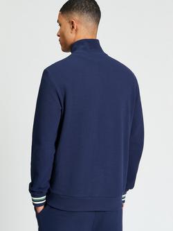 Ben Sherman Cotton Textured Half Zip Jumper, Dark Navy - view 2, Dark Navy