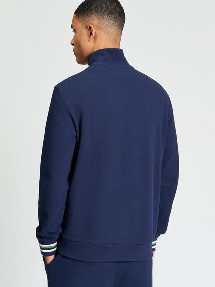 Ben Sherman Cotton Textured Half Zip Jumper, Dark Navy - view 2, Dark Navy