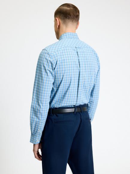 Ben Sherman Cotton Linear Gingham Long Sleeve Shirt, Lake Blue - view 2, Lake Blue