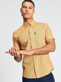 Ben Sherman Cotton Linear Gingham Short Sleeve Shirt, Zest, Zest