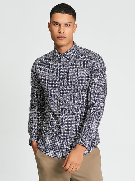 Ben Sherman Cotton Geo Print Long Sleeve Shirt, Multi, Multi