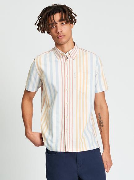Ben Sherman Cotton Oxford Stripe Short Sleeve Shirt, Ivory/Multi, Ivory/Multi