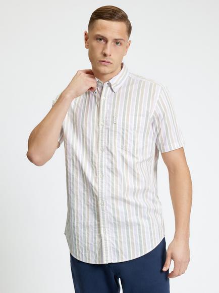 Ben Sherman Candy Stripe Short Sleeve Cotton Shirt, Snow White, Snow White