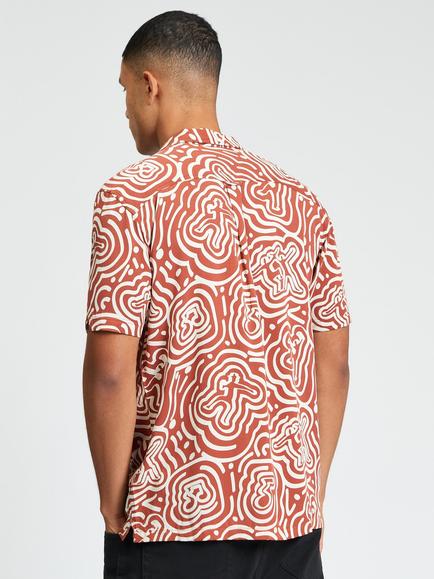 Ben Sherman Dancer Geo Short Sleeve Shirt, Cinnamon - view 2, Cinnamon