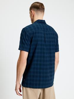 Ben Sherman Cotton Dobby Grid Check Short Sleeve Shirt, Dark Navy - view 2, Dark Navy