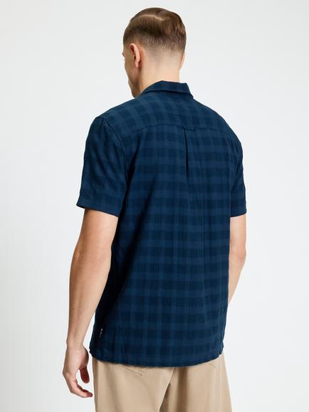 Ben Sherman Cotton Dobby Grid Check Short Sleeve Shirt, Dark Navy - view 2, Dark Navy