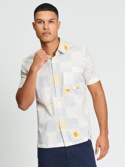Ben Sherman Festival Chequerboard Short Sleeve Cotton Shirt, Light Blue, Light Blue