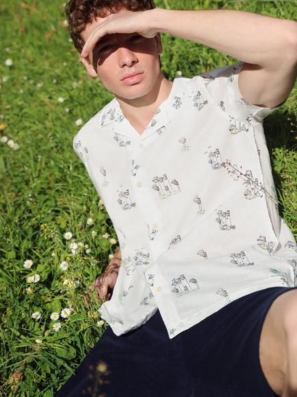 Ben Sherman Cotton Festival Print Short Sleeve Shirt, Snow White, Snow White