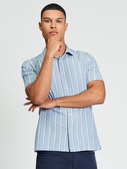 Ben Sherman Cotton Dobby Stripe Short Sleeve Shirt, Denim, Denim