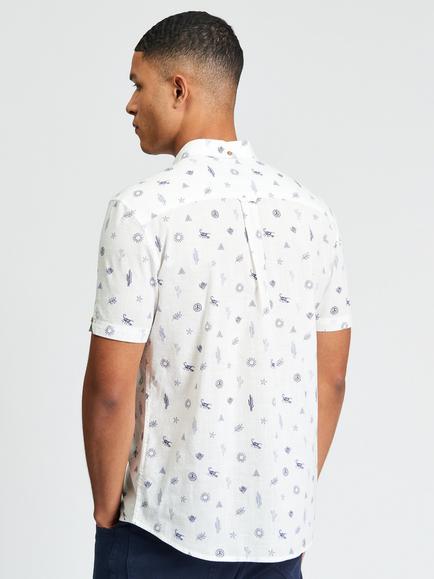 Ben Sherman Cotton Festival Print Short Sleeve Shirt, Snow White - view 2, Snow White