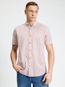 Ben Sherman Cotton Geometric Print Short Sleeve Shirt, Rose, Rose