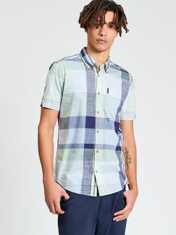 Ben Sherman Cotton Gingham Check Carnaby Fit Short Sleeve Shirt, Powder Blue
