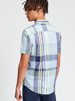Ben Sherman Cotton Gingham Check Carnaby Fit Short Sleeve Shirt - view 2, Powder Blue
