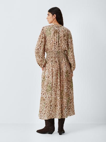 AND/OR Eva Tie Neck Leopard Print Midi Dress, Leopard/Multi - view 2, Leopard Multi