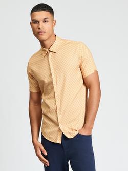 Ben Sherman Linear Geo Short Sleeve Cotton Blend Shirt, New Gold, New Gold