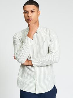 Ben Sherman Cotton Oxford Stripe Long Sleeve Shirt, Sage/White, Sage/White