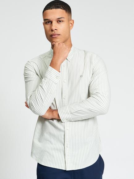 Ben Sherman Cotton Oxford Stripe Long Sleeve Shirt, Sage/White, Sage/White