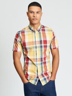 Ben Sherman Short Sleeve Oversized Check Cotton Shirt, Zest, Zest