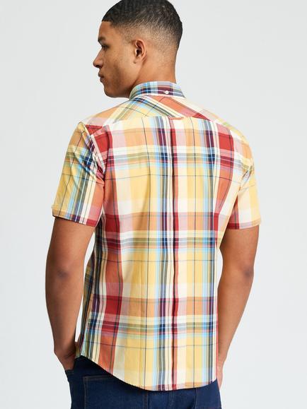 Ben Sherman Short Sleeve Oversized Check Cotton Shirt, Zest - view 2, Zest