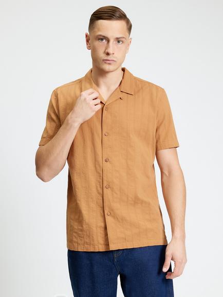 Ben Sherman Short Sleeve Seersucker Cotton Shirt, Fawn, Fawn