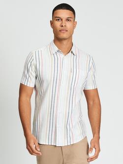 Ben Sherman Short Sleeve Texture Stripe Cotton Shirt, Snow White/Multi, Snow White/Multi