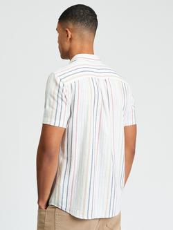 Ben Sherman Short Sleeve Texture Stripe Cotton Shirt, Snow White/Multi - view 2, Snow White/Multi