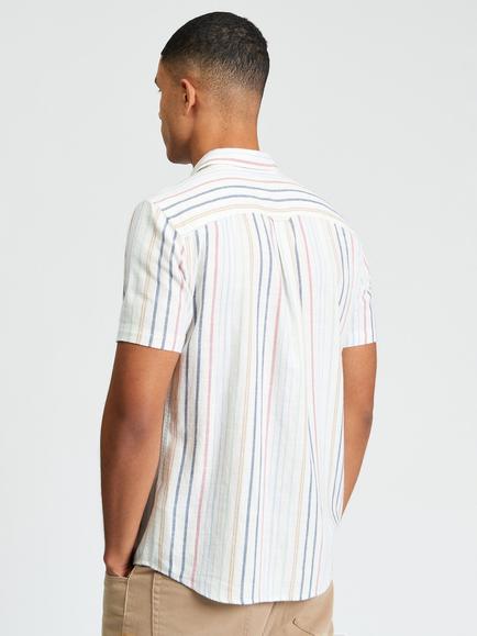 Ben Sherman Short Sleeve Texture Stripe Cotton Shirt, Snow White/Multi - view 2, Snow White/Multi