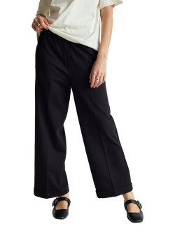 Benetton Wide Leg Cropped Trousers, Black, Black