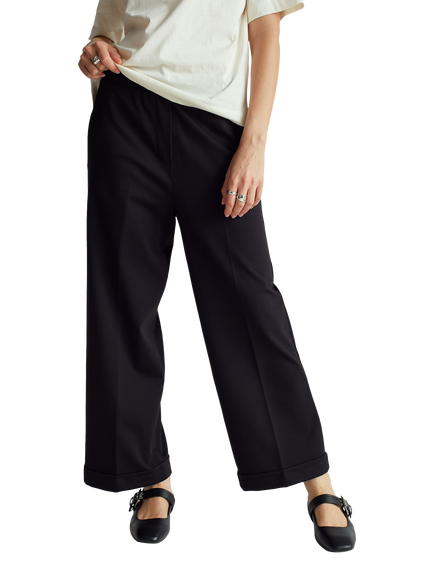 Benetton Wide Leg Cropped Trousers, Black, Black
