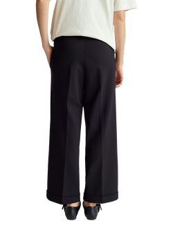 Benetton Wide Leg Cropped Trousers, Black - view 2, Black