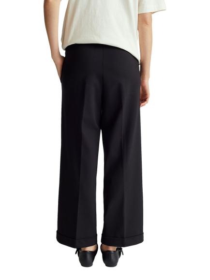 Benetton Wide Leg Cropped Trousers, Black - view 2, Black