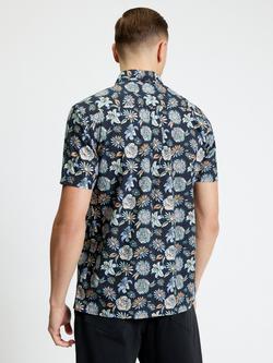 Ben Sherman Short Sleeve Watercolour Floral Print Cotton Shirt, Black/Multi - view 2, Black/Multi