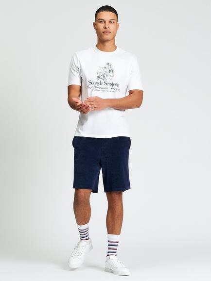 Ben Sherman Towelling Cotton Shorts, Dark Navy - view 2, Dark Navy