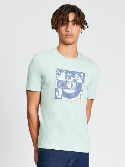 Ben Sherman Comic Target Crew Neck Cotton T-Shirt, Mint, Mint