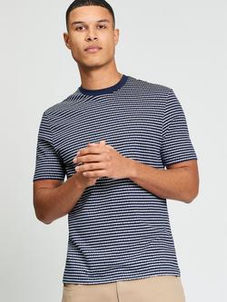 Ben Sherman Cotton Stripe Crew Neck T-Shirt, Dark Navy, Dark Navy