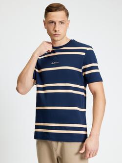 Ben Sherman Cotton Pique Stripe T-Shirt, Dark Navy, Dark Navy