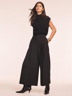 Mint Velvet Pleat Cropped Wide Leg Trousers, Black, Black