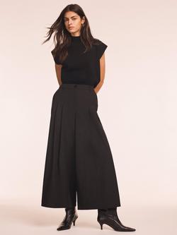 Mint Velvet Pleat Cropped Wide Leg Trousers, Black - view 2, Black