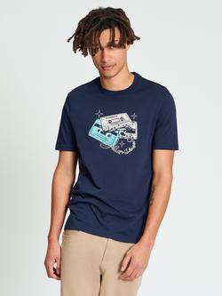 Ben Sherman Cotton Cassette Tape Print T-Shirt, Dark Navy, Dark Navy