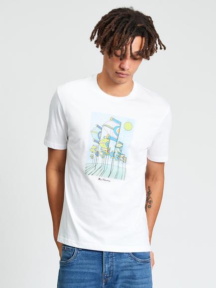Ben Sherman Festival Flag Crew Neck Cotton T-Shirt, White, White