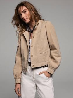 Mint Velvet Puff Sleeve Pure Suede Jacket, Brown Tan, Brown Tan