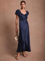 Mint Velvet Lace Detail Slip Midi Dress, Blue Navy