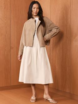 Mint Velvet Pleat Detail Midi Skirt, Brown Camel, Brown Camel