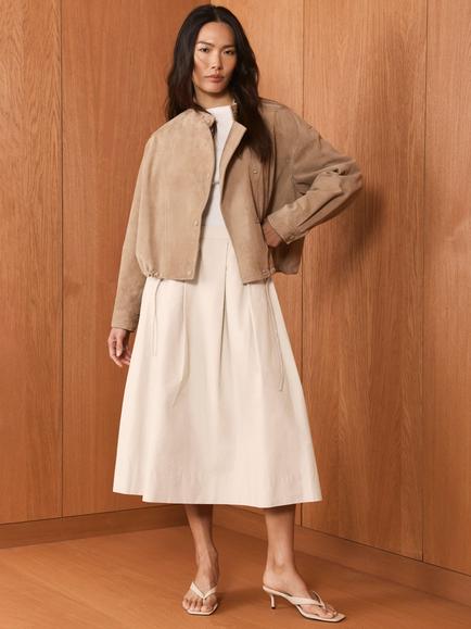 Mint Velvet Pleat Detail Midi Skirt, Brown Camel, Brown Camel