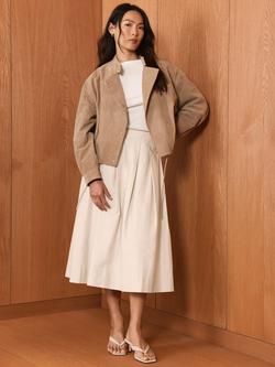 Mint Velvet Pleat Detail Midi Skirt, Brown Camel - view 2, Brown Camel