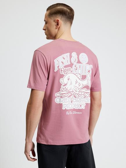 Ben Sherman Fish and Chips Crew Neck Cotton T-Shirt, Raspberry - view 2, Raspberry