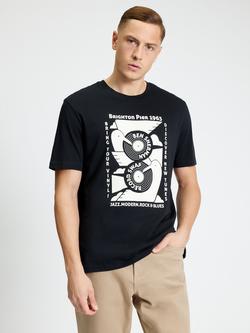 Ben Sherman Cotton Record Swap T-Shirt, Black, Black
