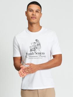 Ben Sherman Regular Fit Seaside Sessions Graphic Print Cotton T-Shirt, White, White